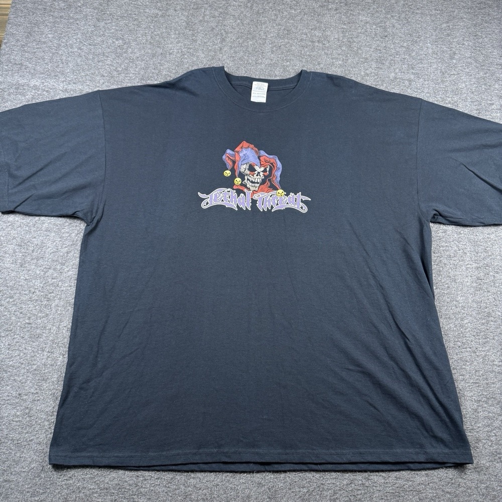 VTG Lethal Threat Shirt Mens 2XL Black Short Sleeve Creepy Clown Feeling Lucky